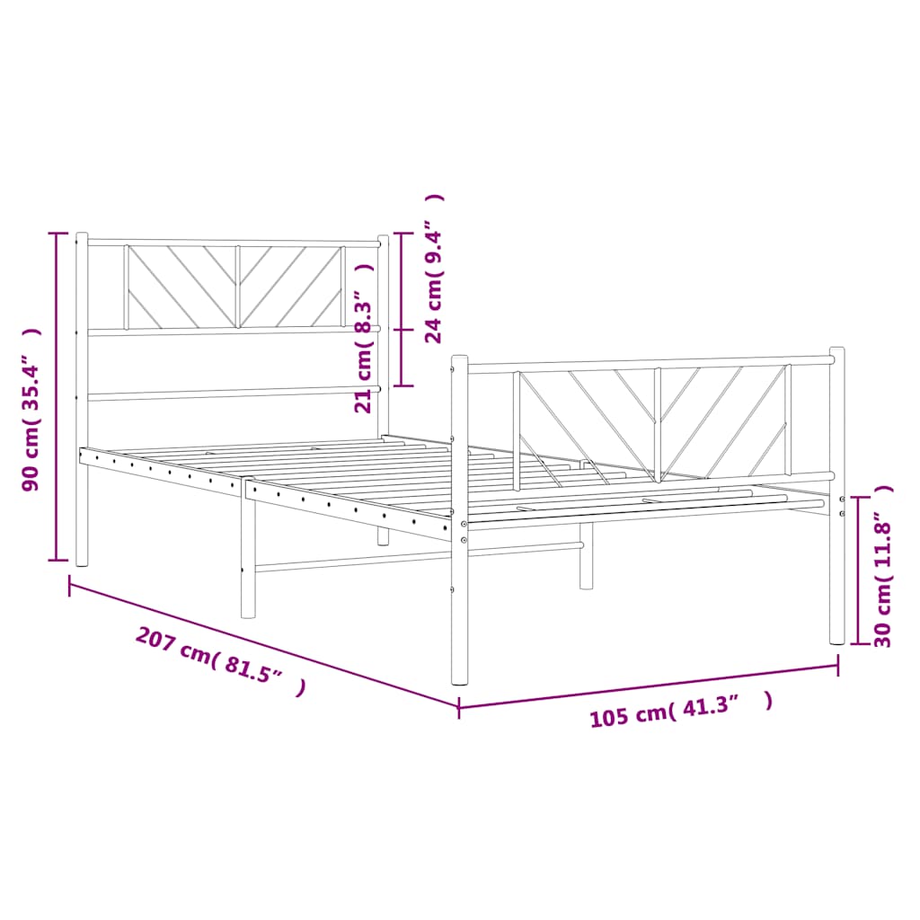 Bedframe met hoofd- en voeteneinde metaal wit 100x200 cm