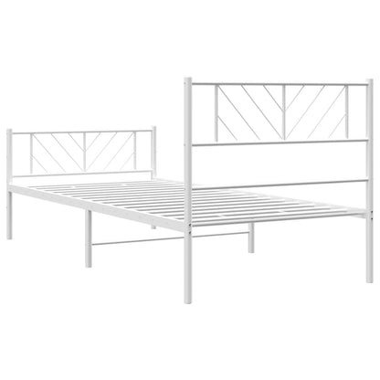 Bedframe Met Hoofd- En Voeteneinde Metaal 107 x 203 cm Wit met hoofdbord & voetbord