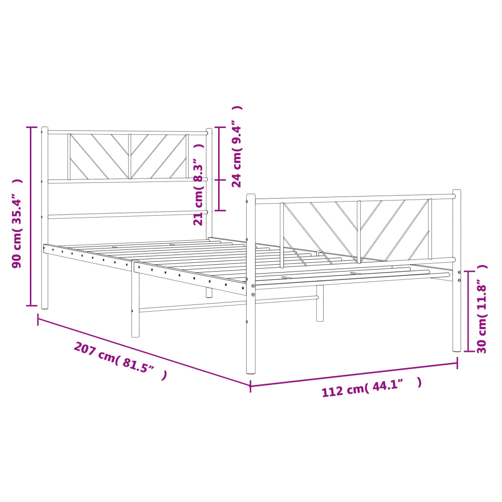 Bedframe Met Hoofd- En Voeteneinde Metaal 107 x 203 cm Wit met hoofdbord & voetbord