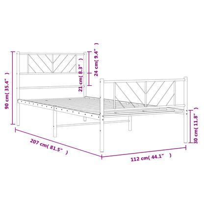 Bedframe Met Hoofd- En Voeteneinde Metaal 107 x 203 cm Wit met hoofdbord & voetbord