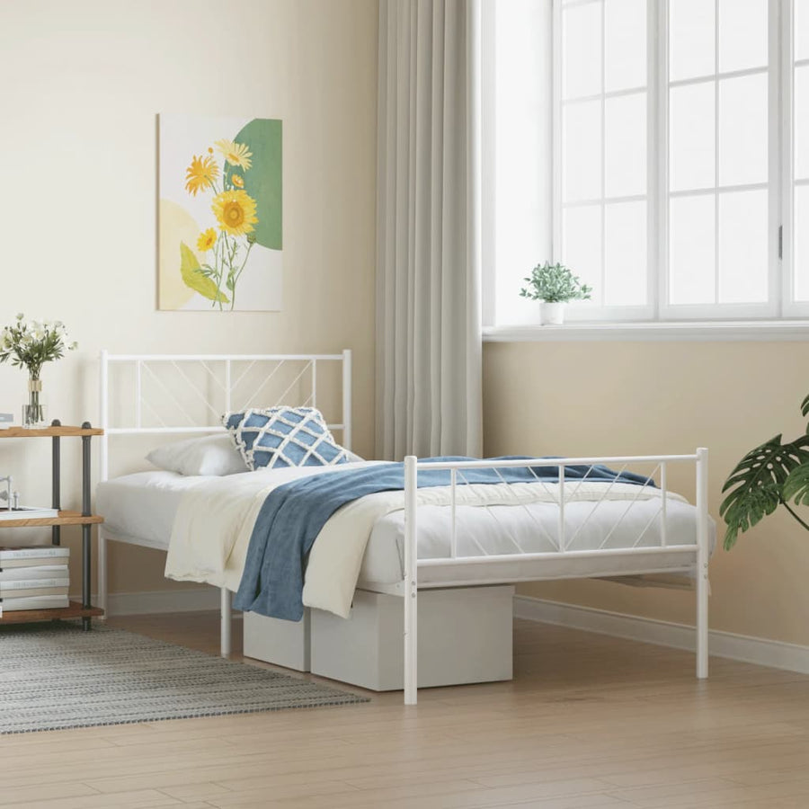 Bedframe Met Hoofd- En Voeteneinde Metaal 107 x 203 cm Wit met hoofdbord & voetbord