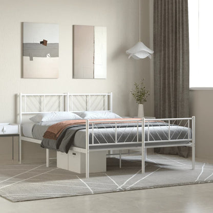 Bedframe Met Hoofd- En Voeteneinde Metaal 120 x 200 cm Wit met hoofdbord & voetbord