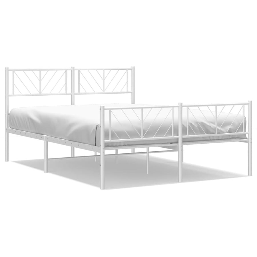 Bedframe Met Hoofd- En Voeteneinde Metaal 135 x 190 cm Wit met hoofdbord & voetbord
