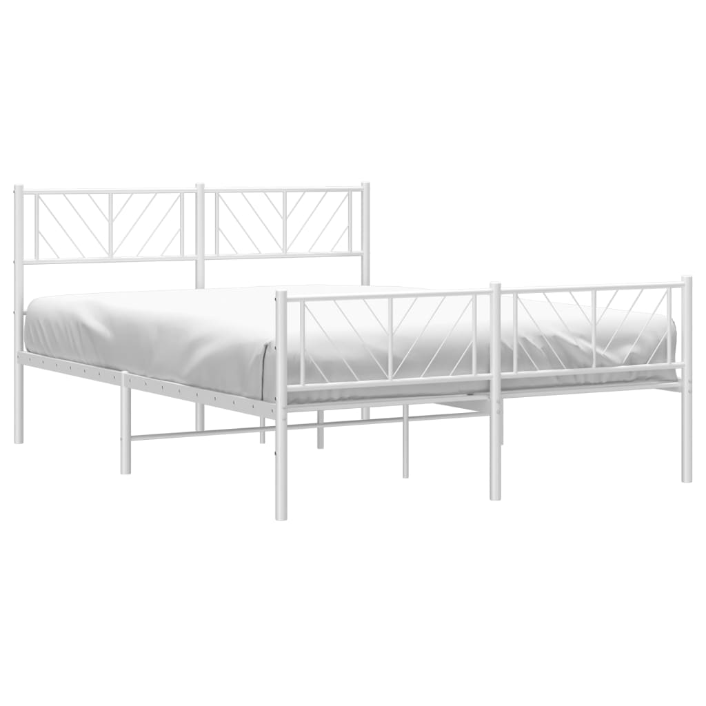 Bedframe Met Hoofd- En Voeteneinde Metaal 135 x 190 cm Wit met hoofdbord & voetbord