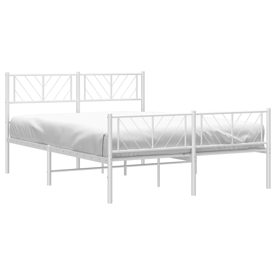 Bedframe Met Hoofd- En Voeteneinde Metaal 135 x 190 cm Wit met hoofdbord & voetbord