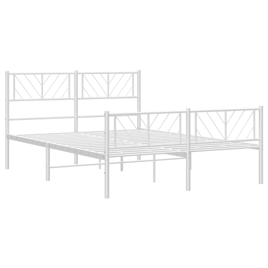 Bedframe Met Hoofd- En Voeteneinde Metaal 135 x 190 cm Wit met hoofdbord & voetbord