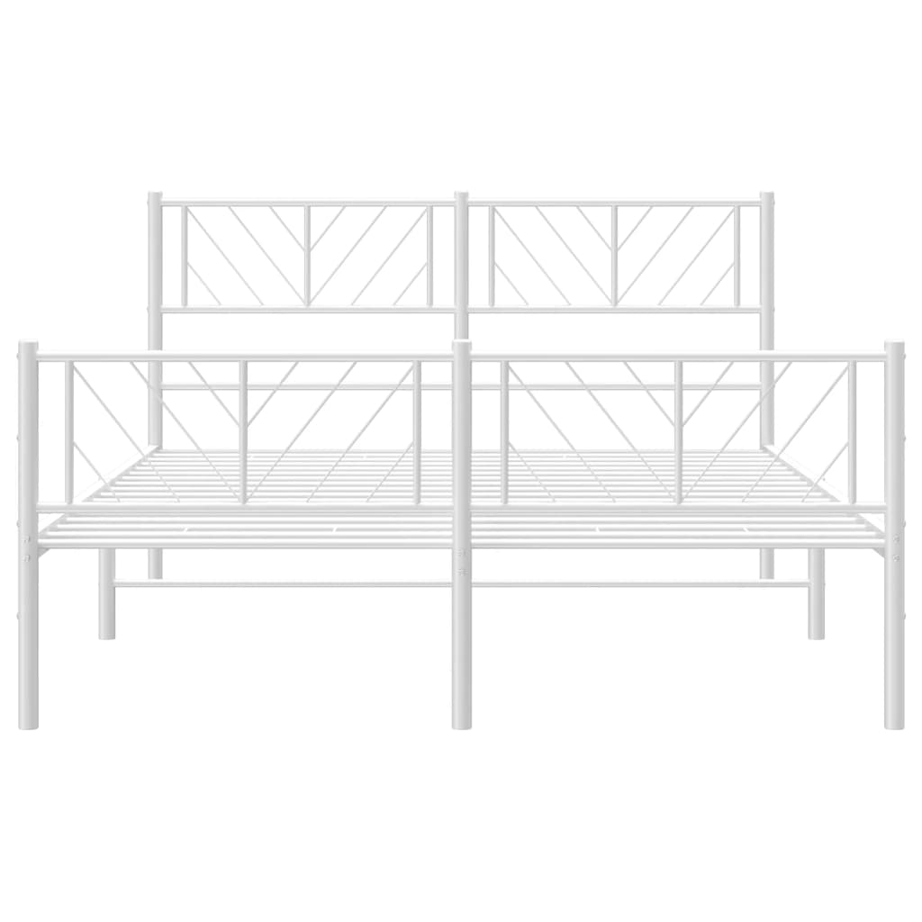 Bedframe Met Hoofd- En Voeteneinde Metaal 135 x 190 cm Wit met hoofdbord & voetbord