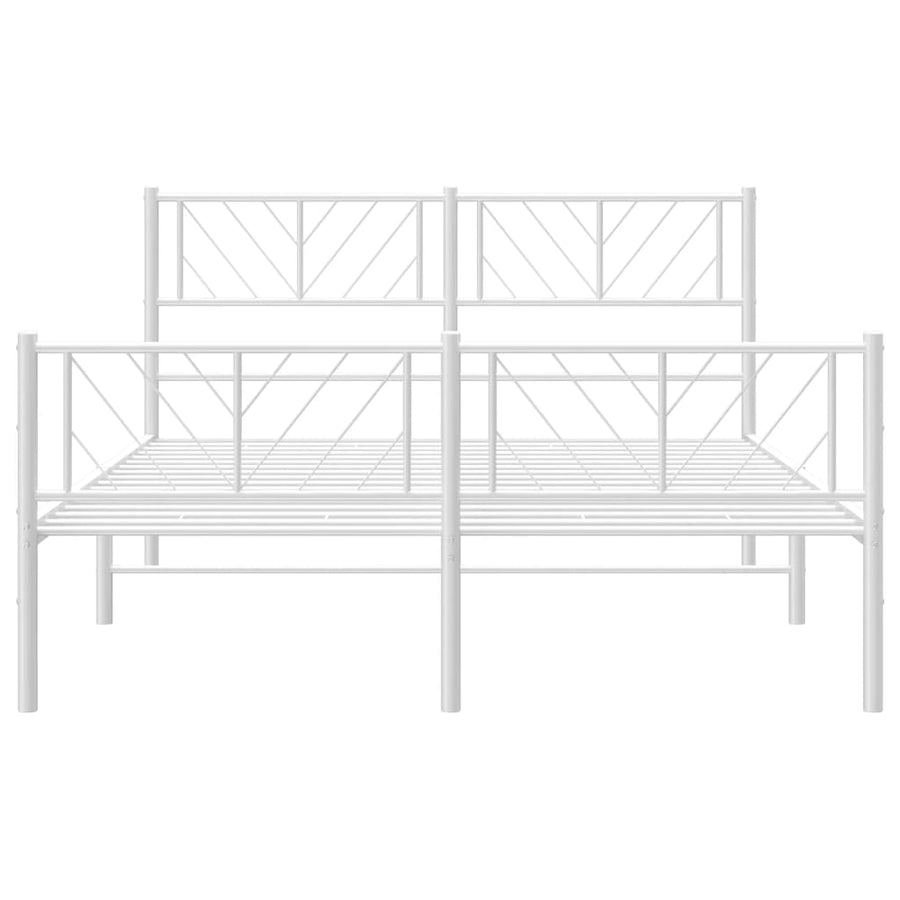 Bedframe Met Hoofd- En Voeteneinde Metaal 135 x 190 cm Wit met hoofdbord & voetbord