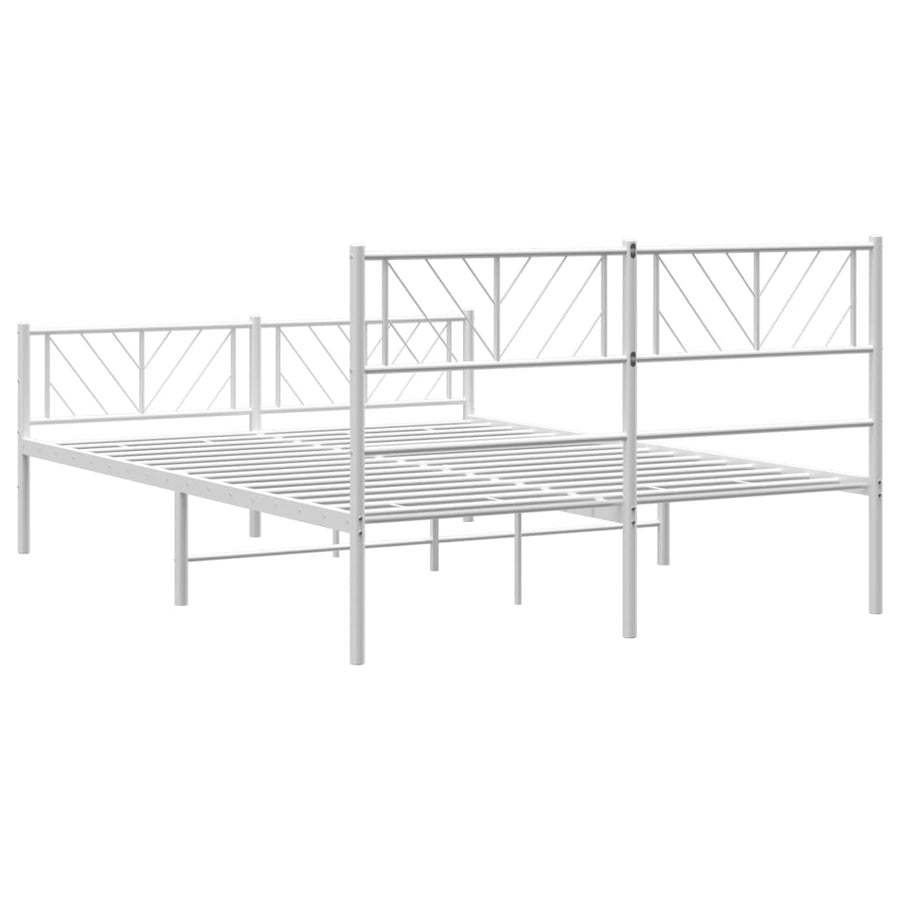 Bedframe Met Hoofd- En Voeteneinde Metaal 135 x 190 cm Wit met hoofdbord & voetbord