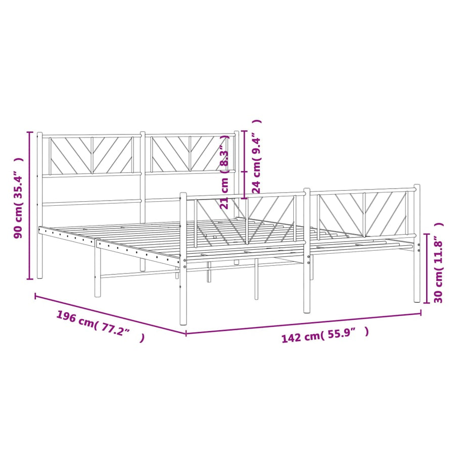 Bedframe Met Hoofd- En Voeteneinde Metaal 135 x 190 cm Wit met hoofdbord & voetbord