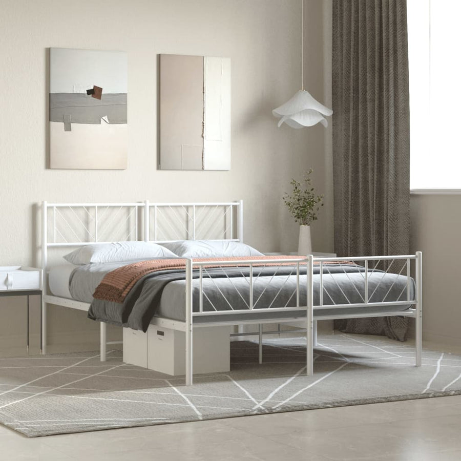 Bedframe Met Hoofd- En Voeteneinde Metaal 135 x 190 cm Wit met hoofdbord & voetbord