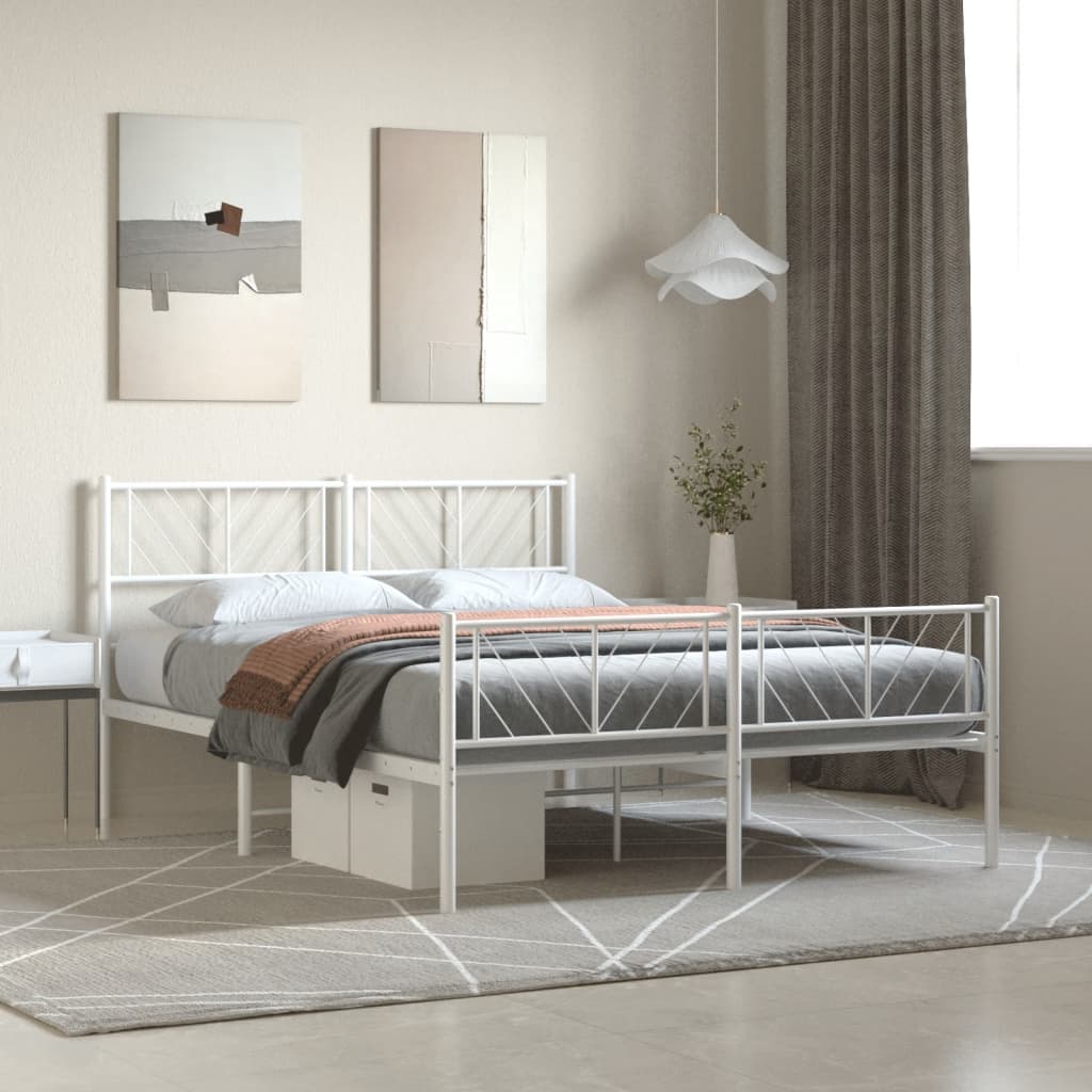 Bedframe Met Hoofd- En Voeteneinde Metaal 140 x 190 cm Wit met hoofdbord & voetbord