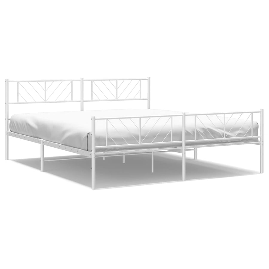 Bedframe Met Hoofd- En Voeteneinde Metaal 183 x 213 cm Wit met hoofdbord & voetbord