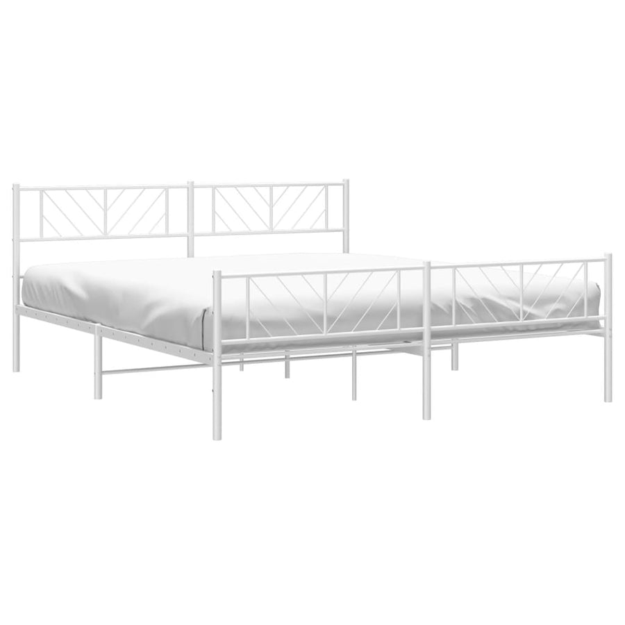 Bedframe Met Hoofd- En Voeteneinde Metaal 193 x 203 cm Wit met hoofdbord & voetbord