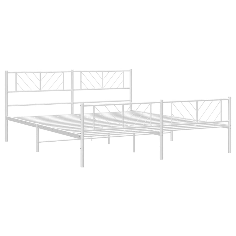 Bedframe Met Hoofd- En Voeteneinde Metaal 193 x 203 cm Wit met hoofdbord & voetbord