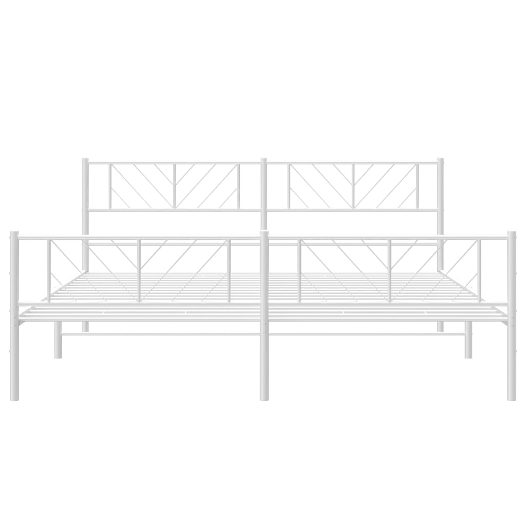 Bedframe Met Hoofd- En Voeteneinde Metaal 193 x 203 cm Wit met hoofdbord & voetbord