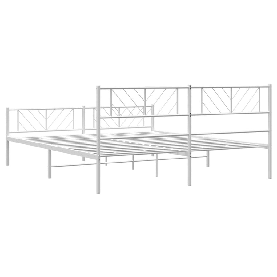 Bedframe Met Hoofd- En Voeteneinde Metaal 193 x 203 cm Wit met hoofdbord & voetbord