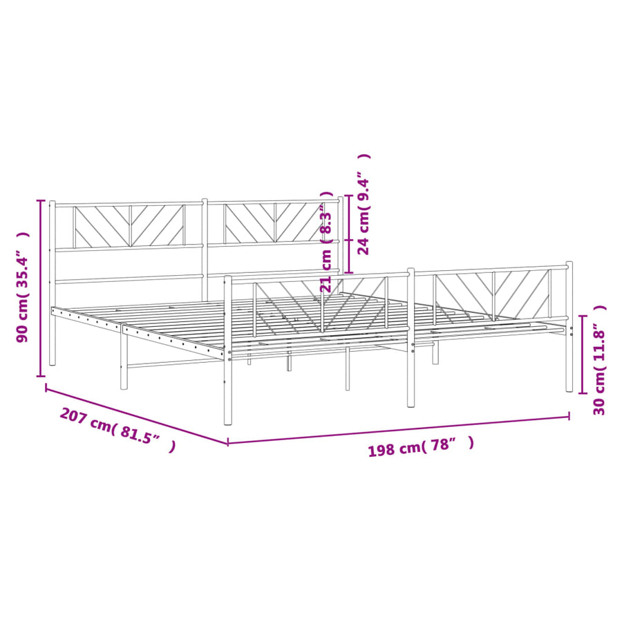 Bedframe Met Hoofd- En Voeteneinde Metaal 193 x 203 cm Wit met hoofdbord & voetbord