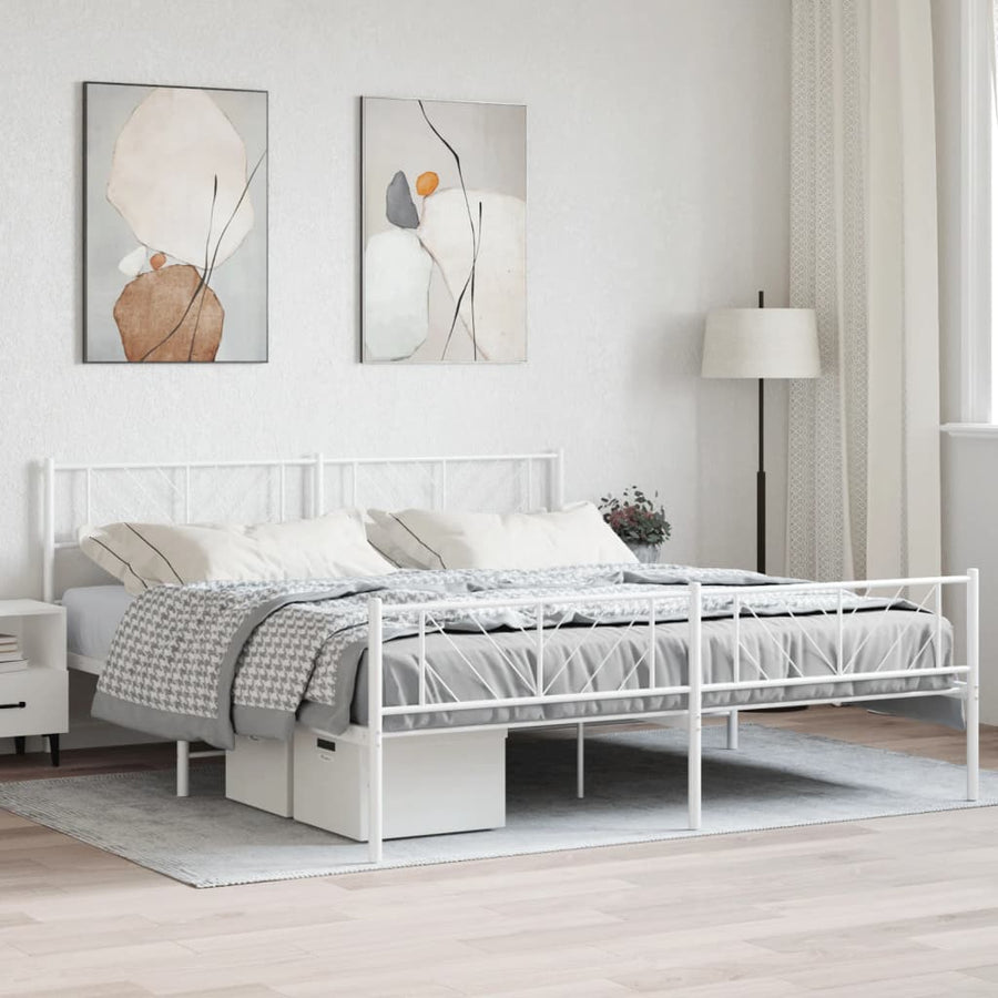 Bedframe Met Hoofd- En Voeteneinde Metaal 193 x 203 cm Wit met hoofdbord & voetbord