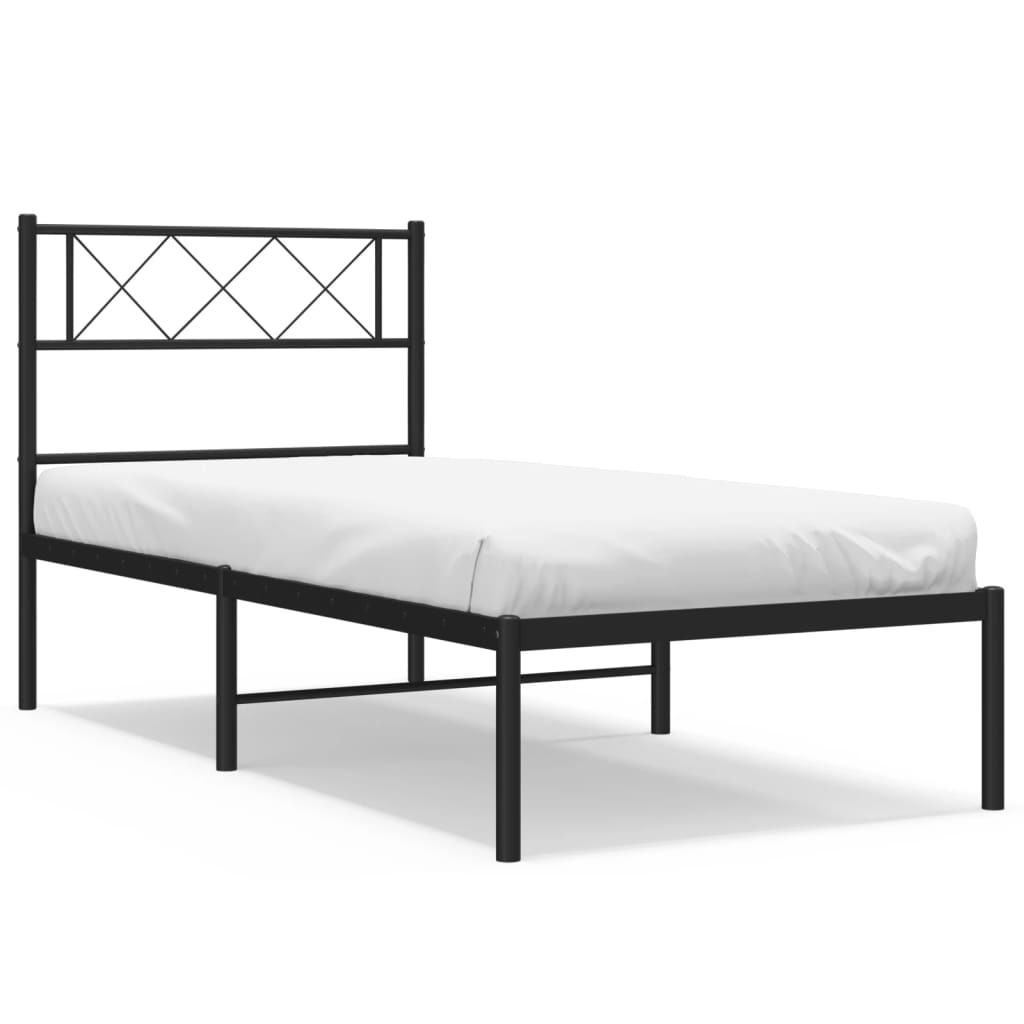 Bedframe Metaal 75 x 190 cm Zwart met hoofdbord