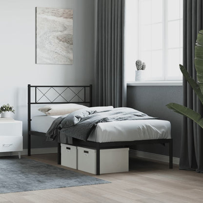 Bedframe Metaal 75 x 190 cm Zwart met hoofdbord