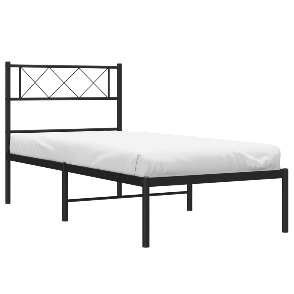 Bedframe Metaal 80 x 200 cm Zwart met hoofdbord