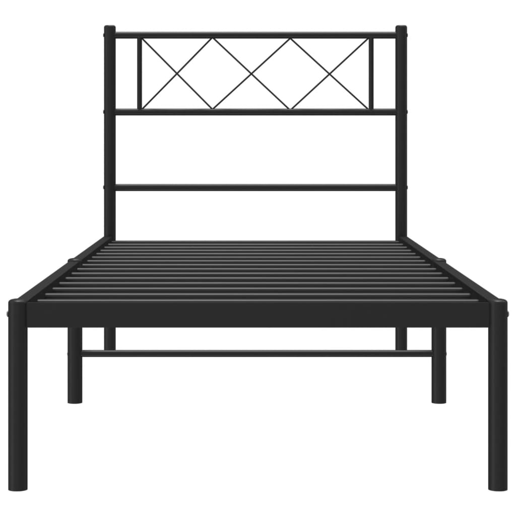 Bedframe Metaal 80 x 200 cm Zwart met hoofdbord
