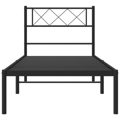 Bedframe Metaal 80 x 200 cm Zwart met hoofdbord