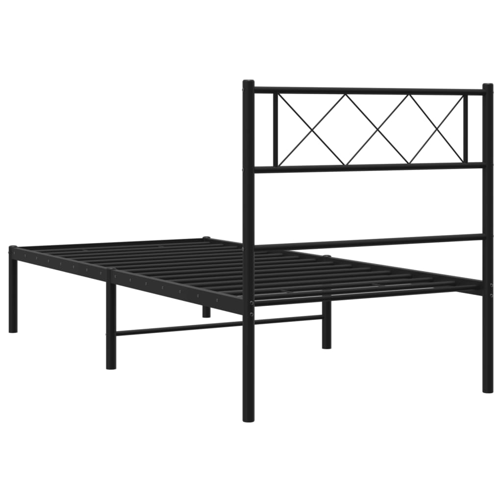 Bedframe Metaal 80 x 200 cm Zwart met hoofdbord