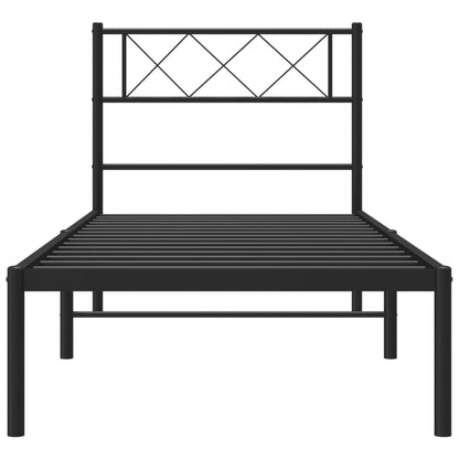 Bedframe Metaal 90 x 190 cm Zwart met hoofdbord