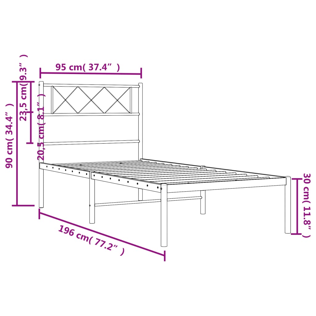 Bedframe Metaal 90 x 190 cm Zwart met hoofdbord