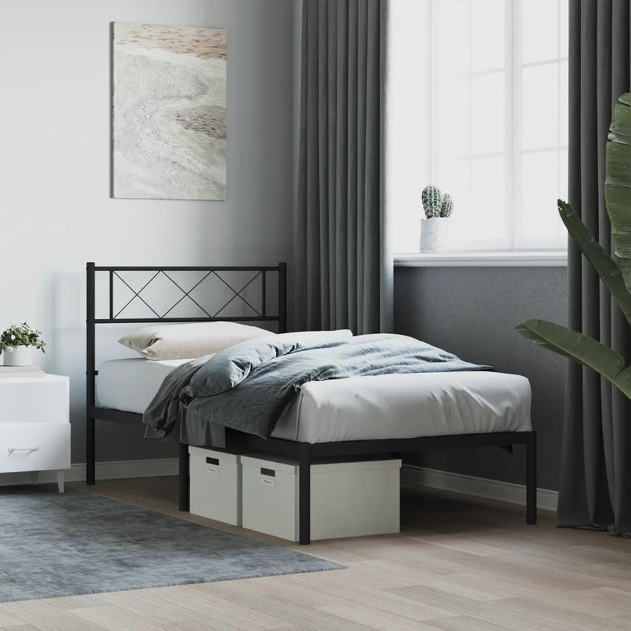 Bedframe Metaal 90 x 190 cm Zwart met hoofdbord