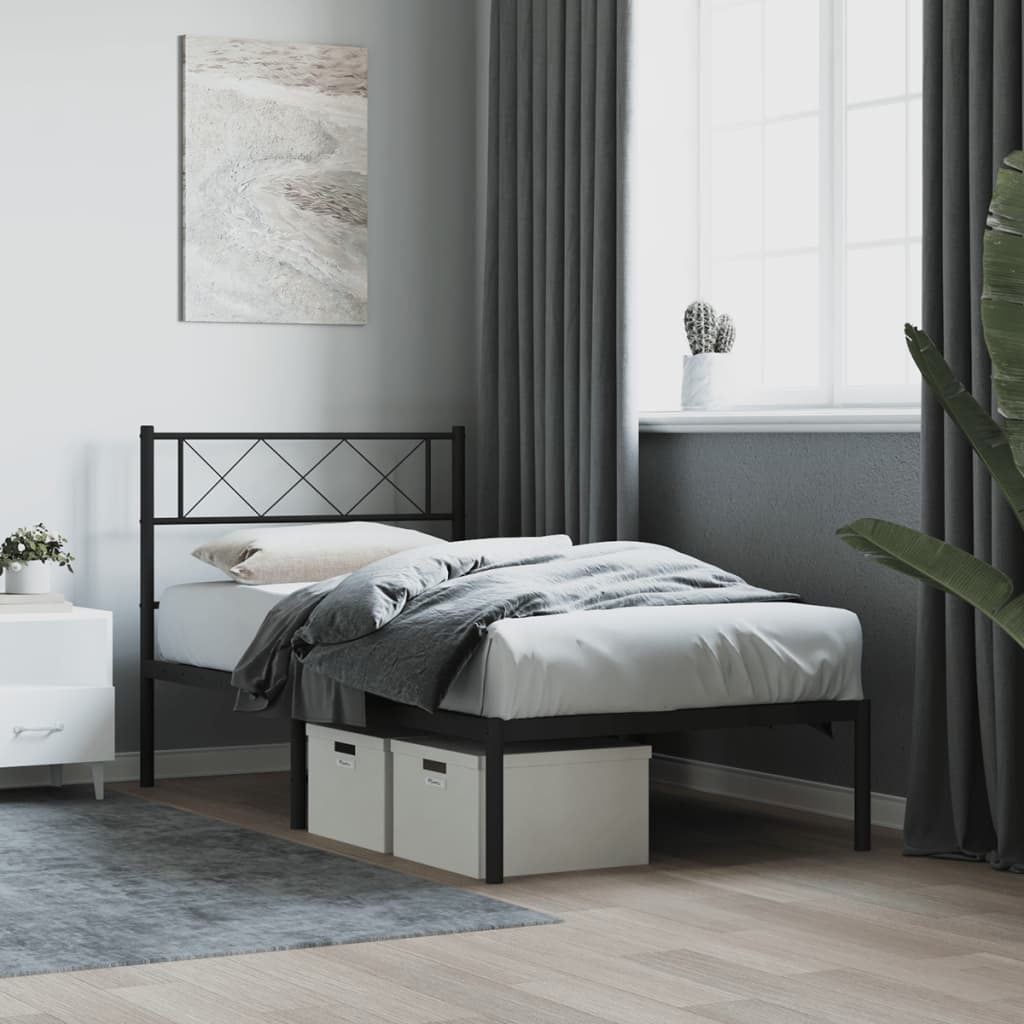 Bedframe Metaal 90 x 200 cm Zwart met hoofdbord