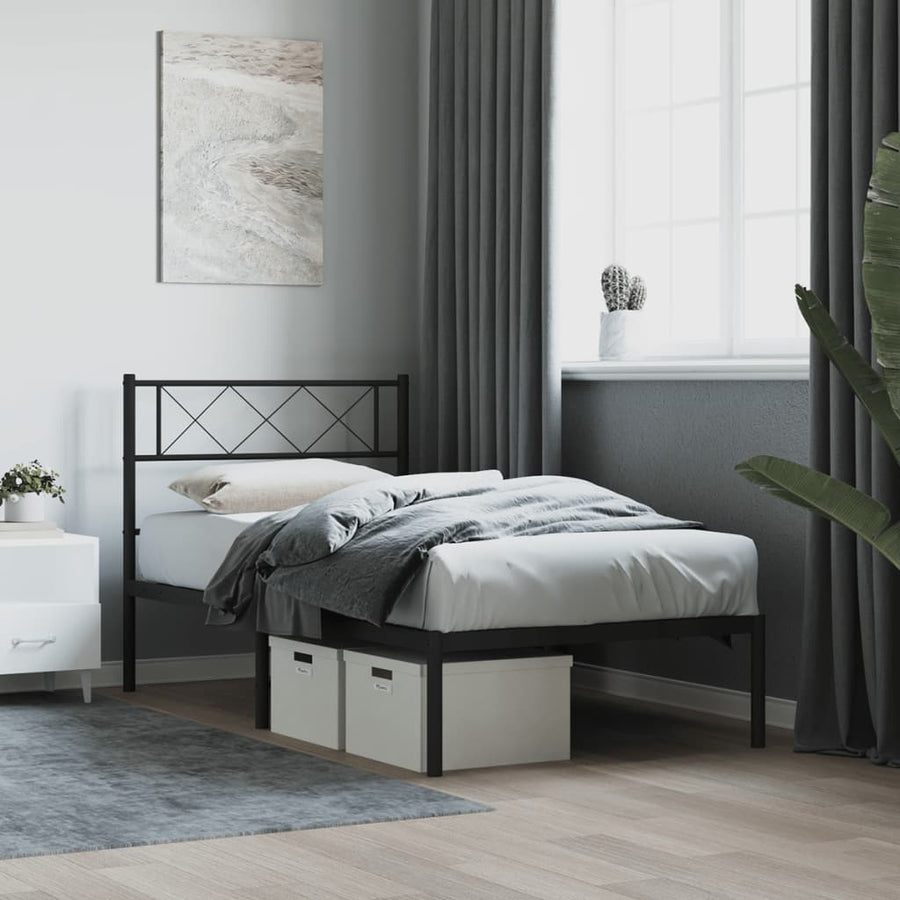 Bedframe Metaal 90 x 200 cm Zwart met hoofdbord
