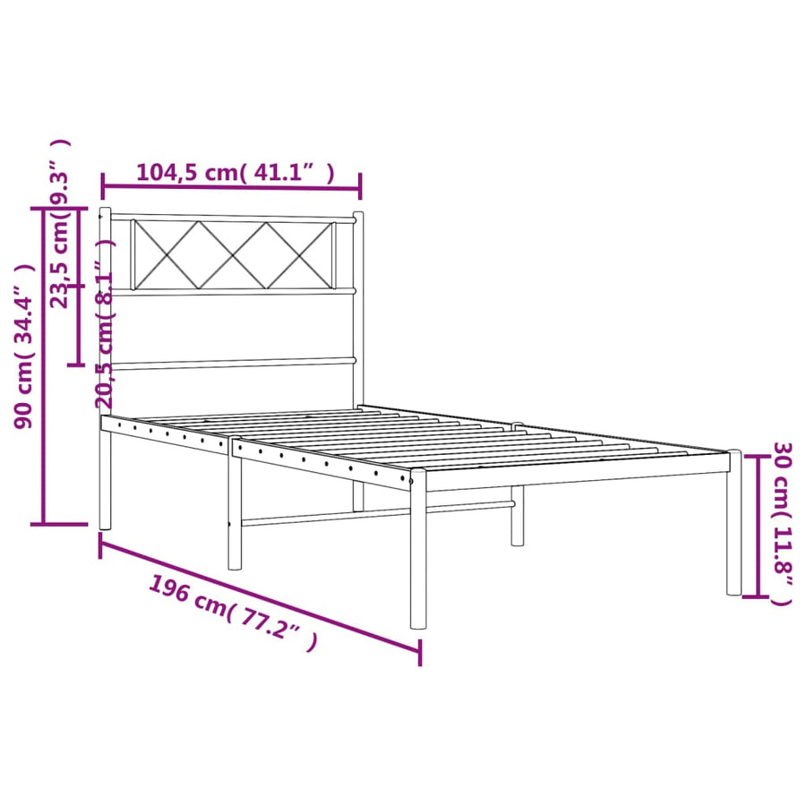 Bedframe Metaal 100 x 190 cm Zwart met hoofdbord