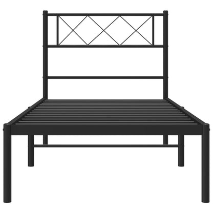 Bedframe Metaal 107 x 203 cm Zwart met hoofdbord