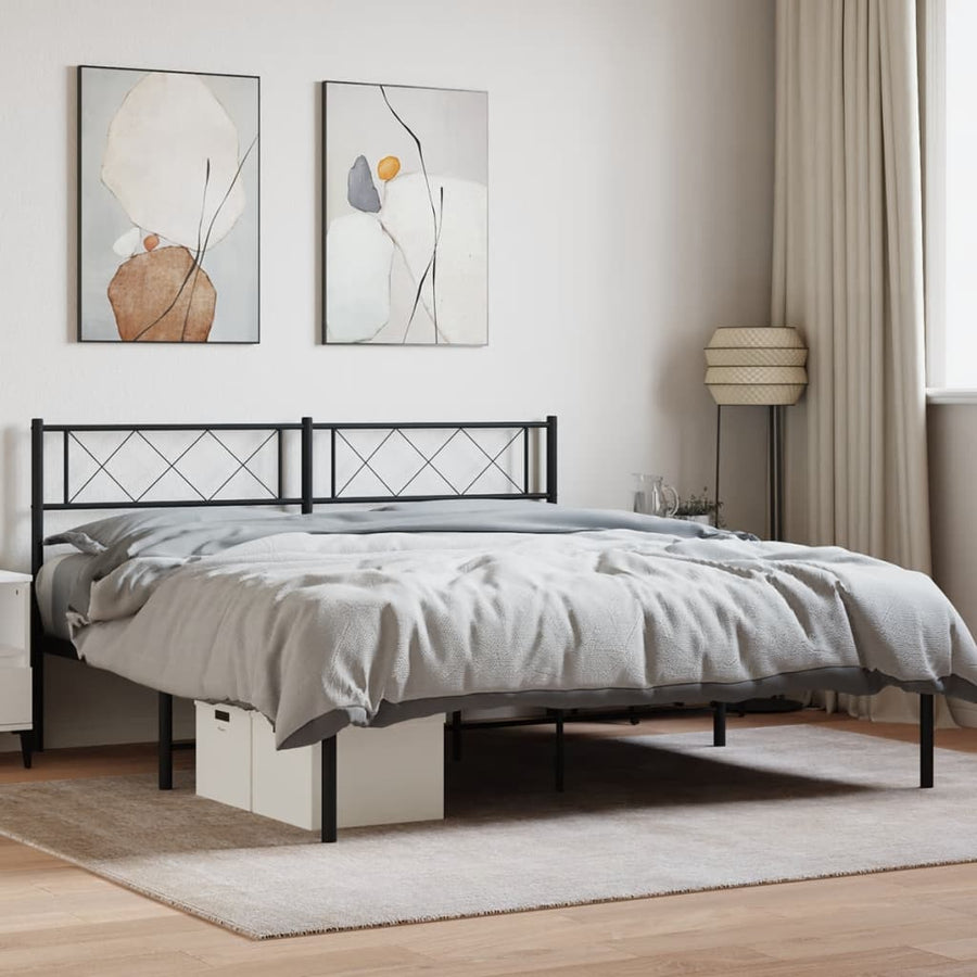 Bedframe Metaal 120 x 190 cm Zwart met hoofdbord