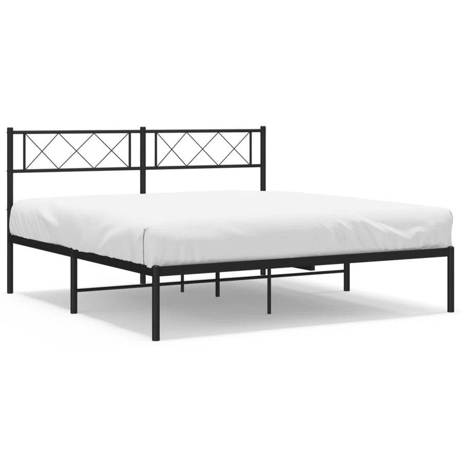 Bedframe Metaal 135 x 190 cm Zwart met hoofdbord