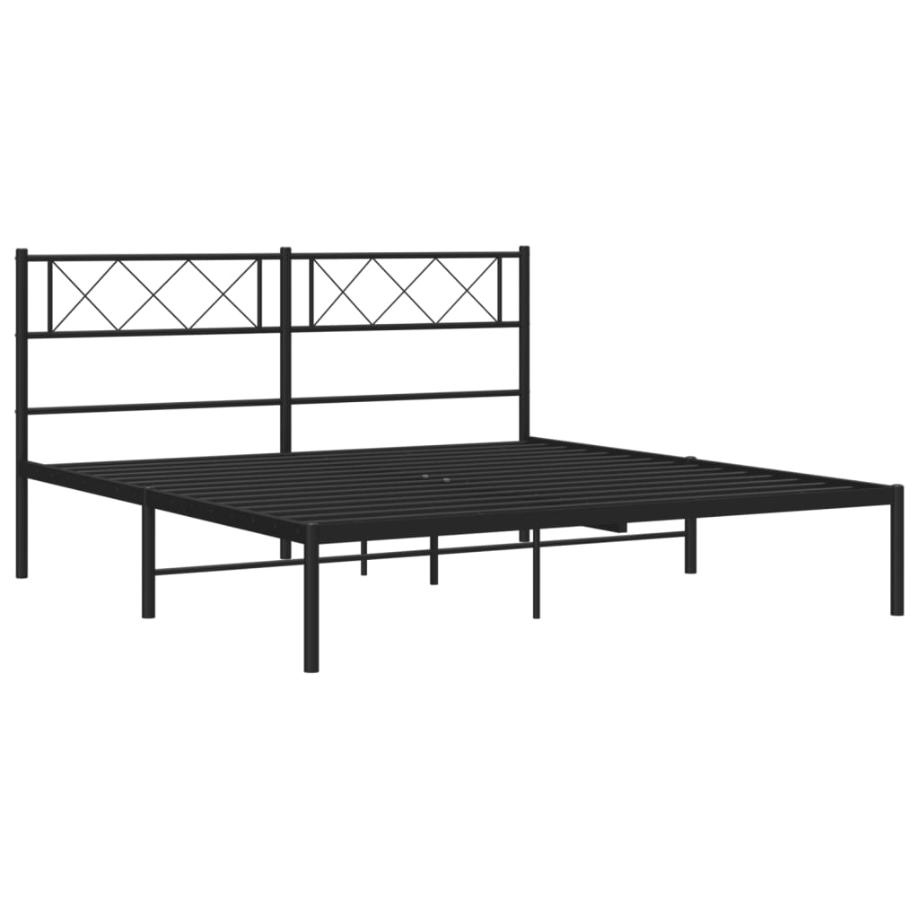 Bedframe Metaal 160 x 200 cm Zwart met hoofdbord