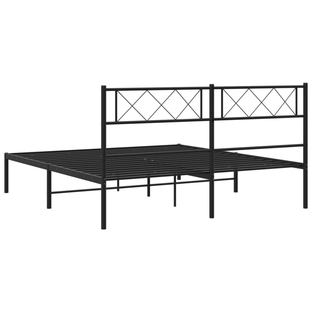 Bedframe Metaal 160 x 200 cm Zwart met hoofdbord