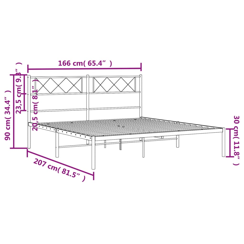 Bedframe Metaal 160 x 200 cm Zwart met hoofdbord