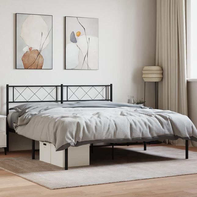 Bedframe Metaal 160 x 200 cm Zwart met hoofdbord