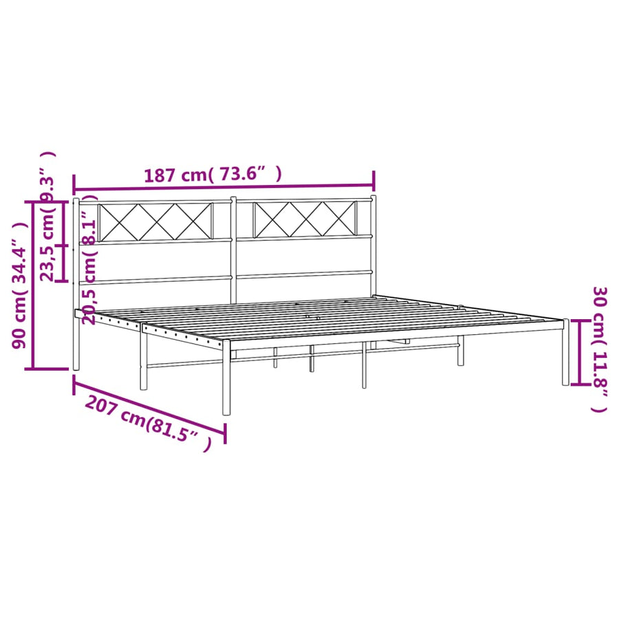 Bedframe Metaal 180 x 200 cm Zwart met hoofdbord