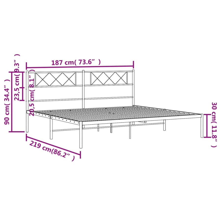 Bedframe Metaal 183 x 213 cm Zwart met hoofdbord