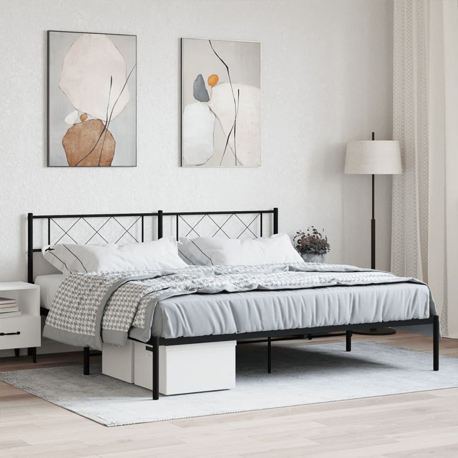 Bedframe Metaal 183 x 213 cm Zwart met hoofdbord