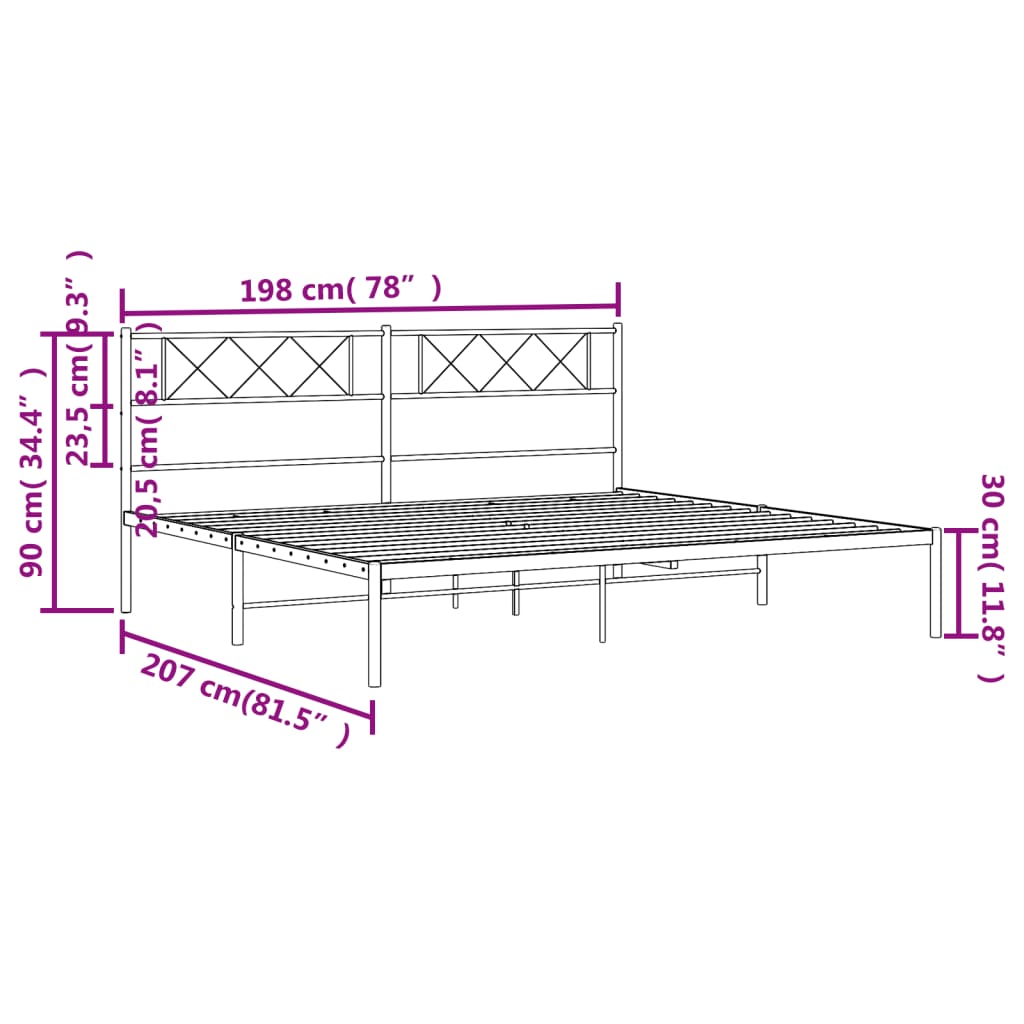 Bedframe Metaal 193 x 203 cm Zwart met hoofdbord