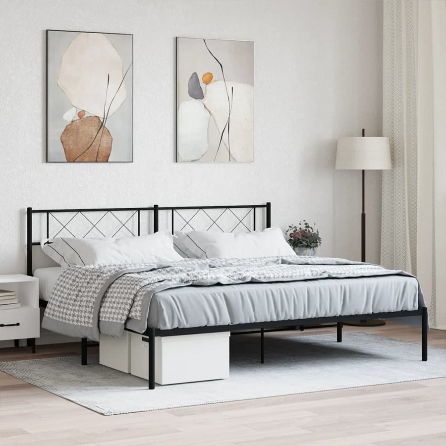 Bedframe Metaal 193 x 203 cm Zwart met hoofdbord