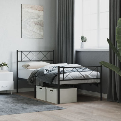 Bedframe Met Hoofd- En Voeteneinde Metaal 75 x 190 cm Zwart met hoofdbord & voetbord