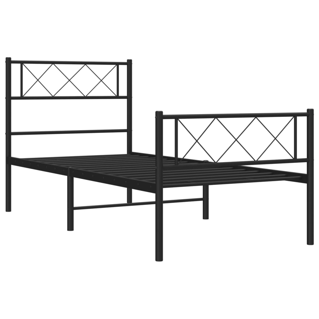Bedframe Met Hoofd- En Voeteneinde Metaal 90 x 190 cm Zwart met hoofdbord & voetbord