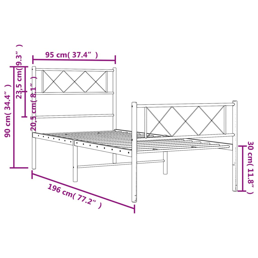 Bedframe Met Hoofd- En Voeteneinde Metaal 90 x 190 cm Zwart met hoofdbord & voetbord